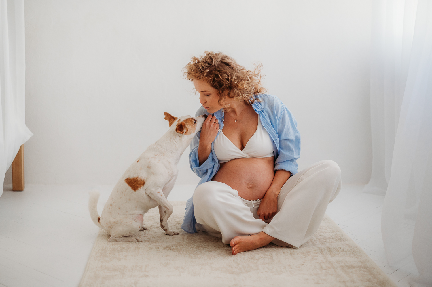 sesja ciążowa w studio Warszawa z psem