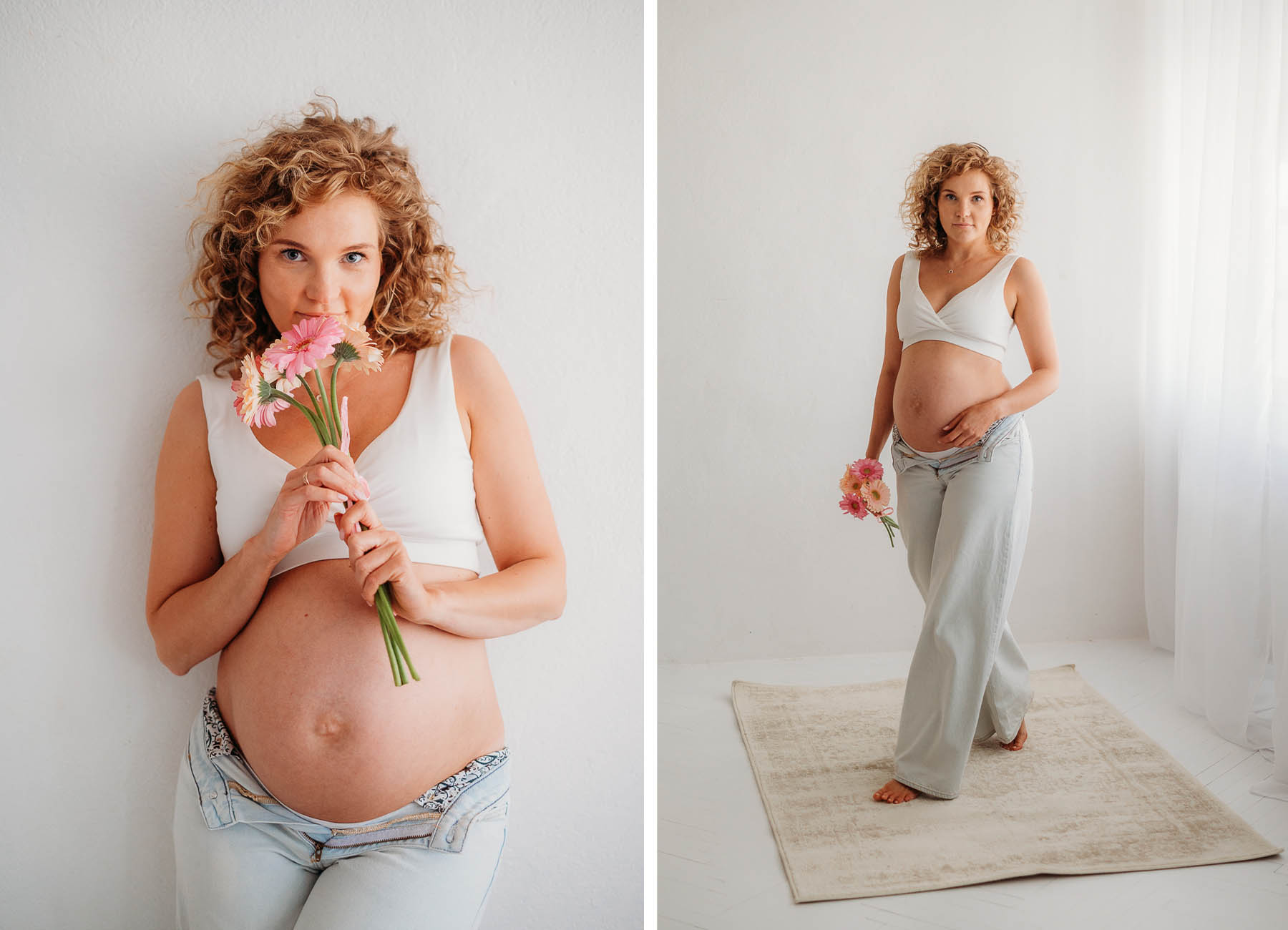 kobieta pozuje do sesji ciążowej w studio w Warszawie 