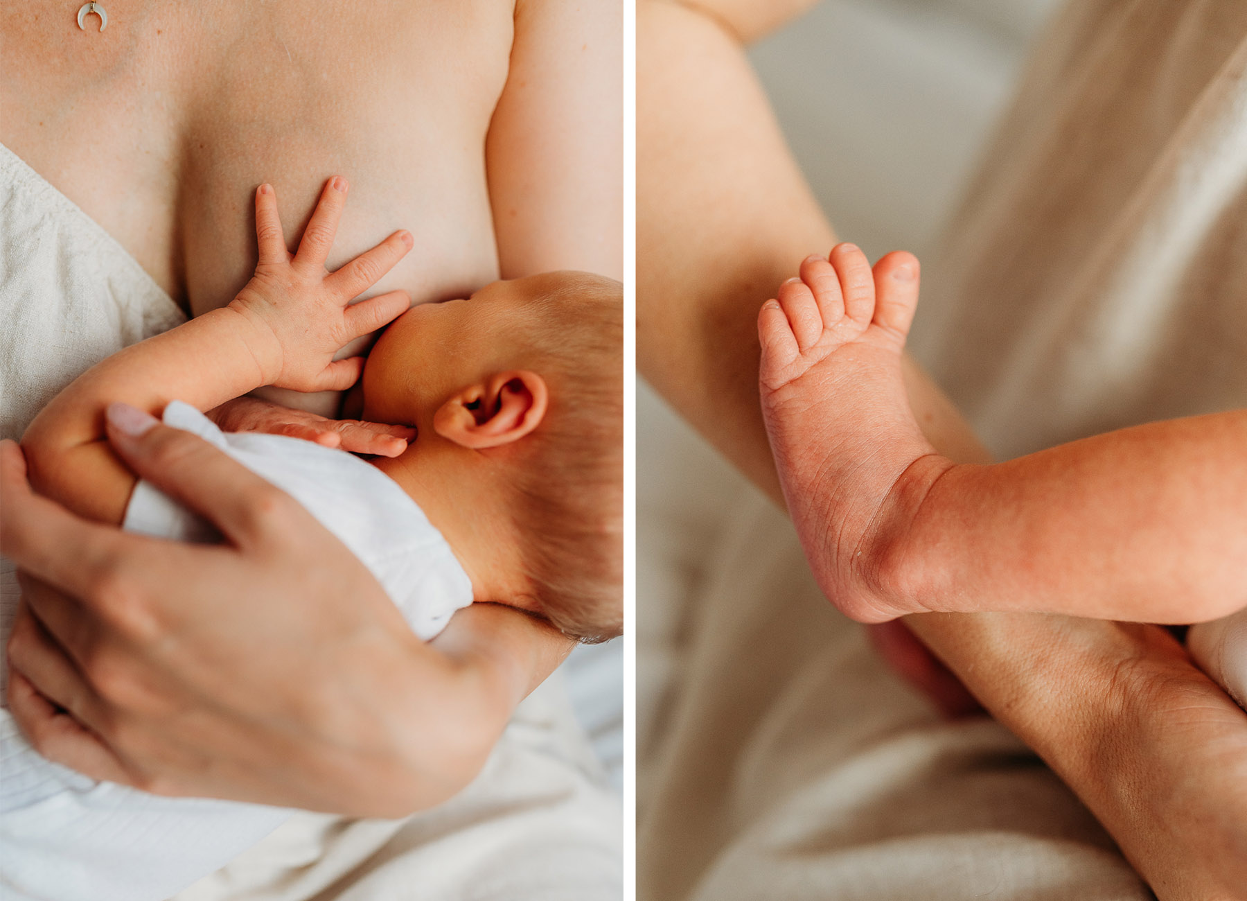 zbliżenie na noworodka podczas karmienia na rodzinnej sesji w warszawie