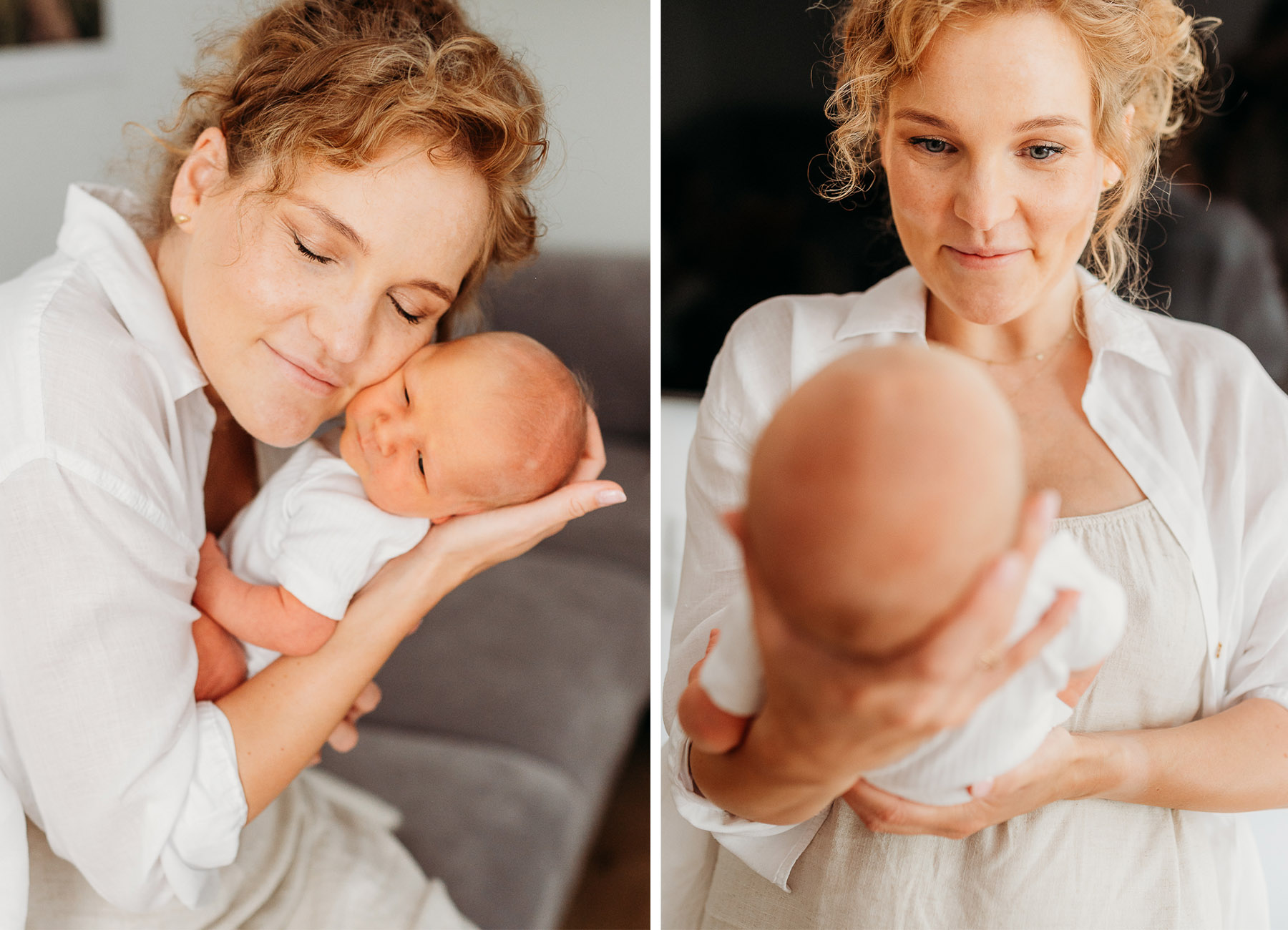 mama przytula małe dziecko podczas sesji rodzinnej z noworodkiem w warszawie